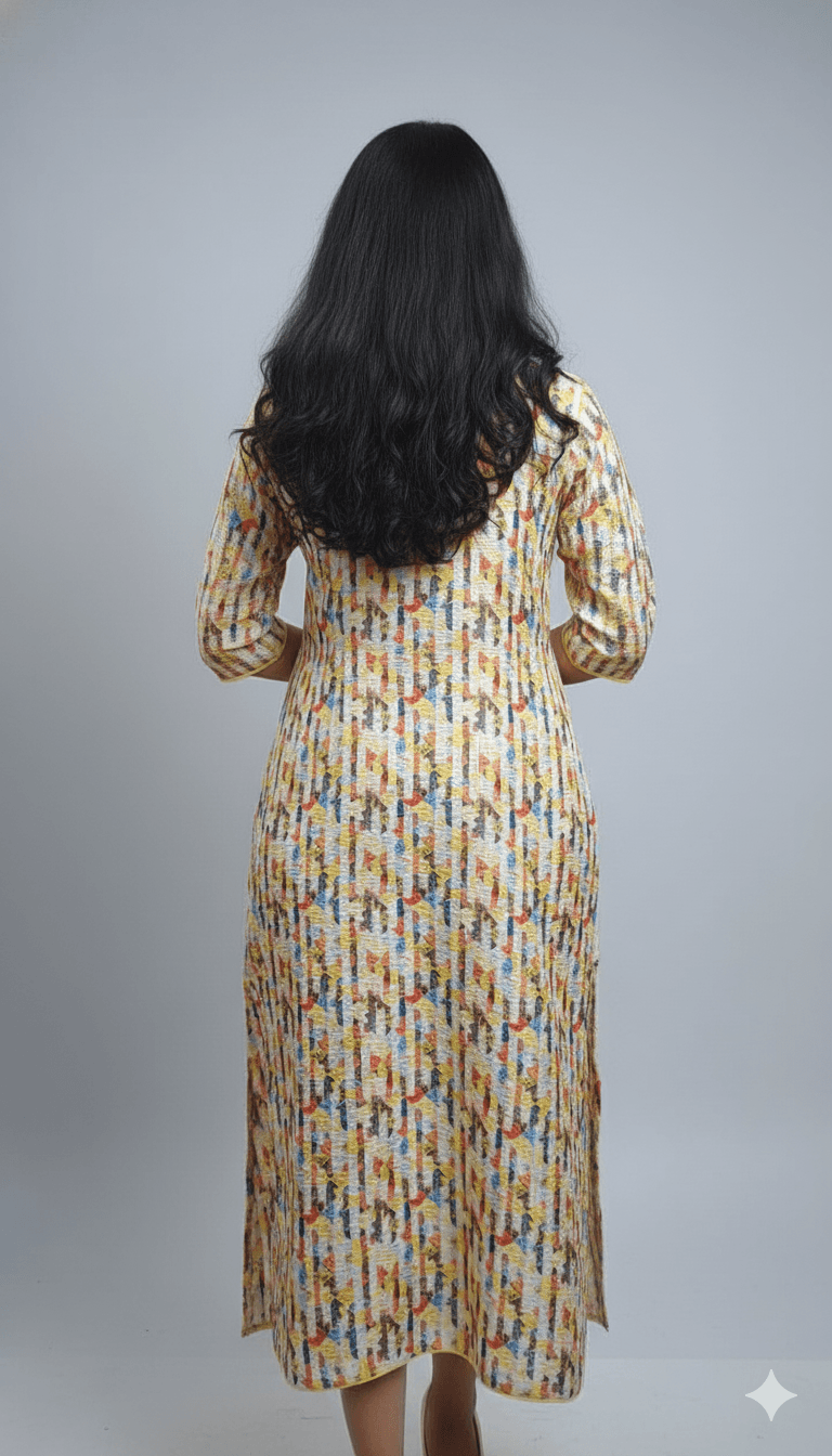 Raw Silk Off White Printed with Sequence Detailing - back view