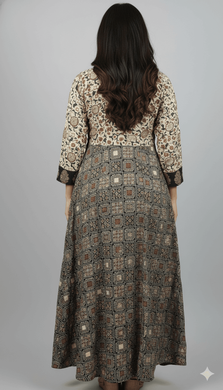 Pure Cotton Block Print Ajragh Bagh - back view