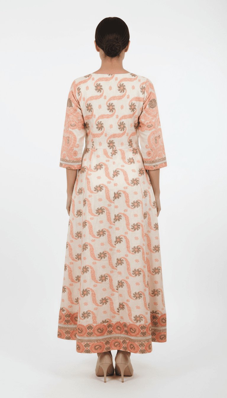 Peach and off white Banarasi Angrakha Anarkarli - back view